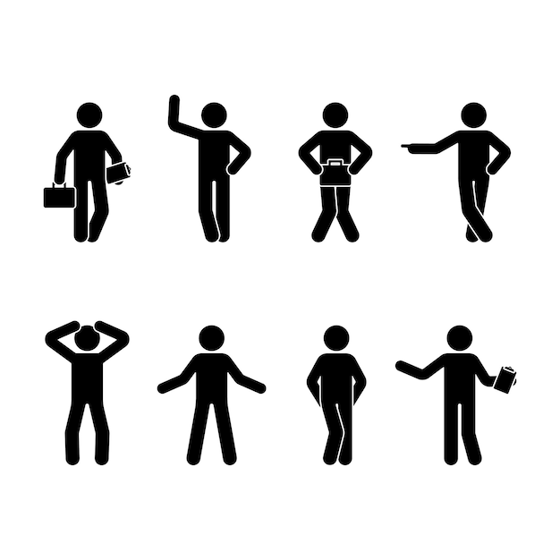 Stick figure hommes différentes positions ensemble illustration vectorielle d'un homme d'affaires debout sur blanc