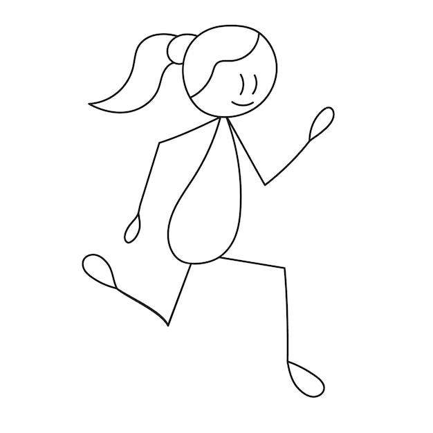 Stick Figure Running Girl, Isolé, Vecteur