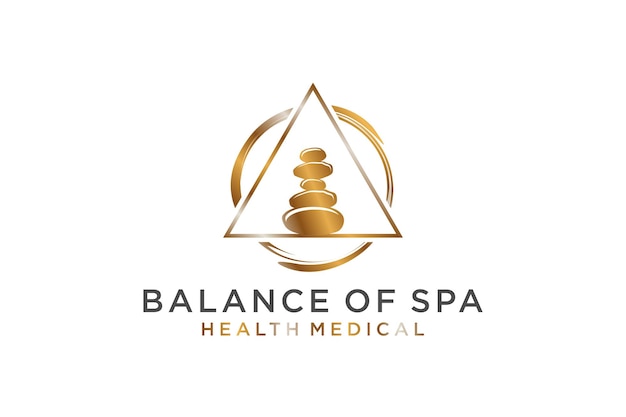 Vecteur stone balance spa logo design rock balance méditation massage theraphy vie icône symbole luxe or