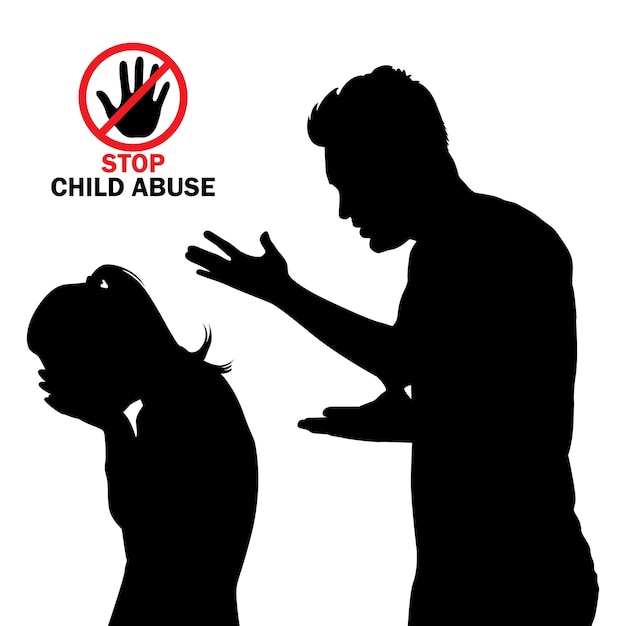 Vecteur stop affiche de maltraitance d'enfants silhouette