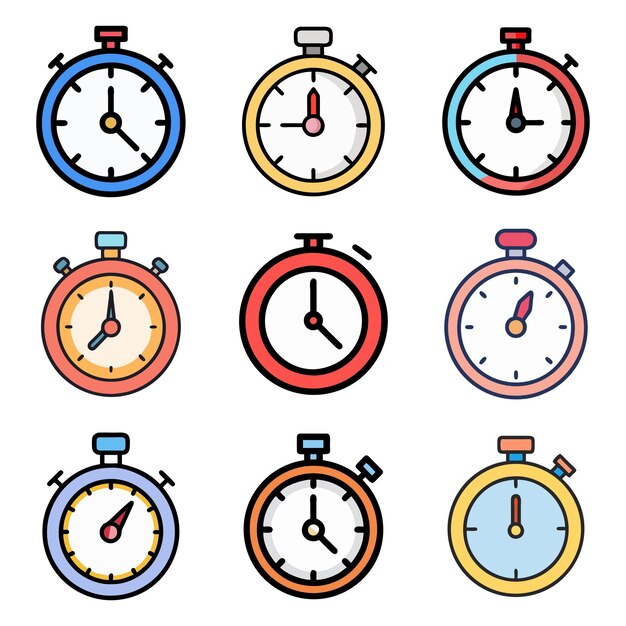 Stopwatch horloge de cercle réglé icônes vectorielles de temps moderne