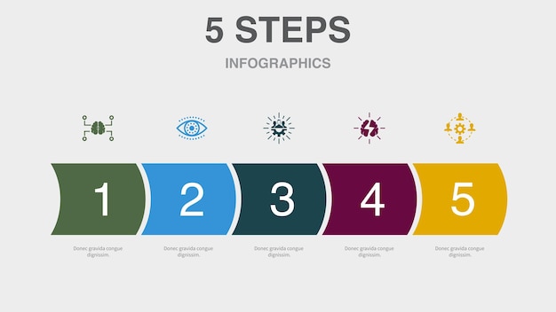 Vecteur stratégie créative vision équipe créative remue-méninges icônes de collaboration modèle de conception infographique concept créatif avec 5 étapes