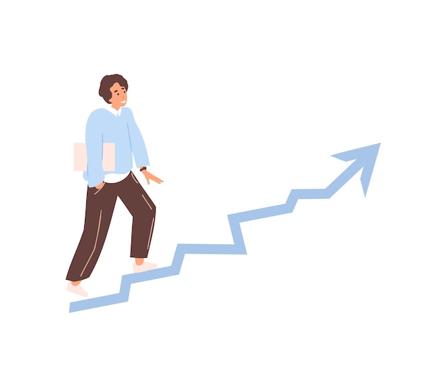 Vecteur stratégie de croissance, développement de carrière, formation ou perfectionnement, l'homme d'affaires monte en carrière