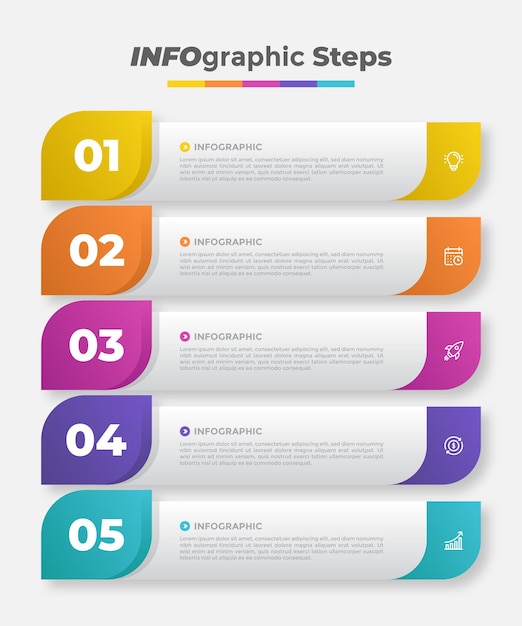 Vecteur une stratégie d'infographie commerciale colorée en cinq étapes.