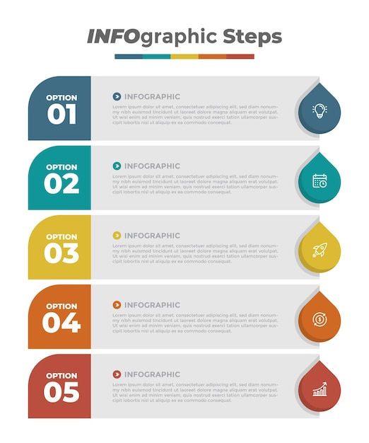 Vecteur une stratégie d'infographie commerciale colorée en cinq étapes.