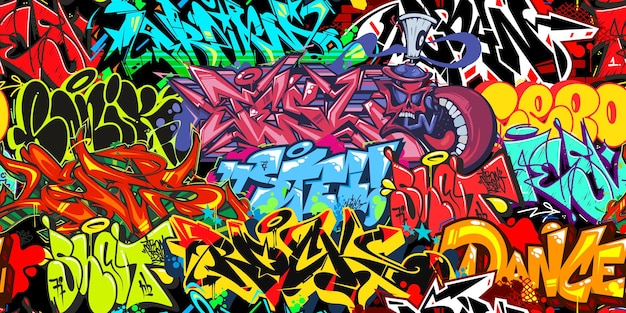 Street Art Graffiti Coloré Motif Sans Couture Illustration Vectorielle Fond Art