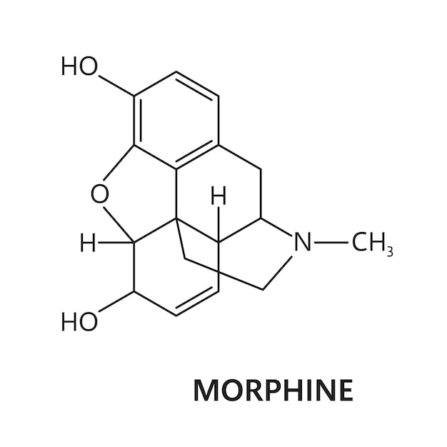 Vecteur structure chimique de la formule moléculaire du médicament morphine