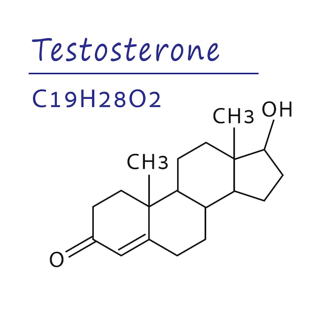 Structure chimique de la molécule de testostérone. Hormone sexuelle masculine. Formule de testostérone