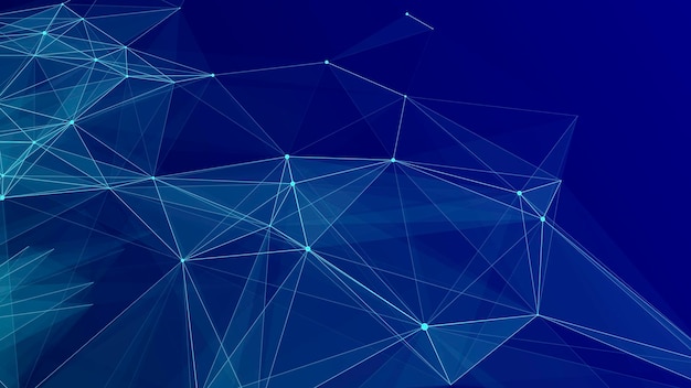 Structure de connexion réseau Arrière-plan bleu abstrait avec des points et des lignes en mouvement Illustration futuriste Design technologique numérique Illustration vectorielle