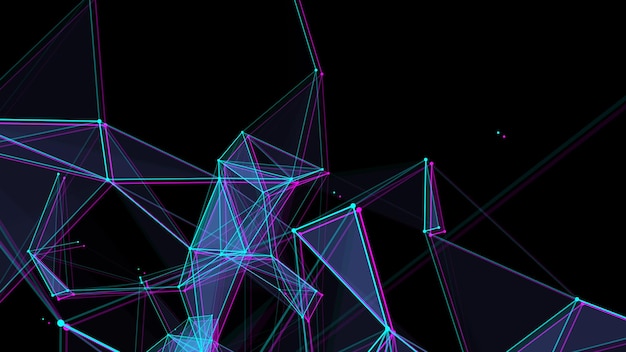 Structure de connexion de réseau avec effet de glitch Arrière-plan bleu abstrait avec des points et des lignes en mouvement Illustration futuriste Design technologique numérique Illustration vectorielle