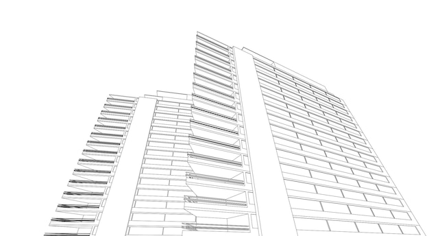 Structure Filaire D'architecture Moderne, Arrière-plan Architectural Abstrait, Illustration 3d