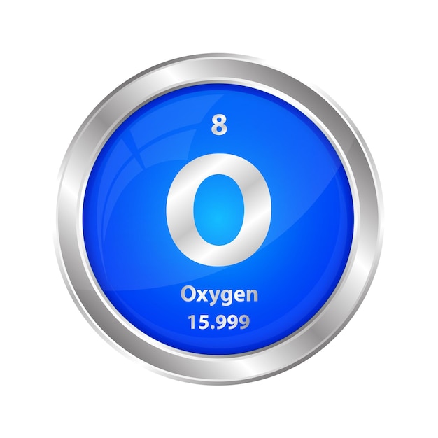 Structure de l'icône Oxygène O élément chimique forme ronde cercle bleu ligne argent avec numéro atomique.