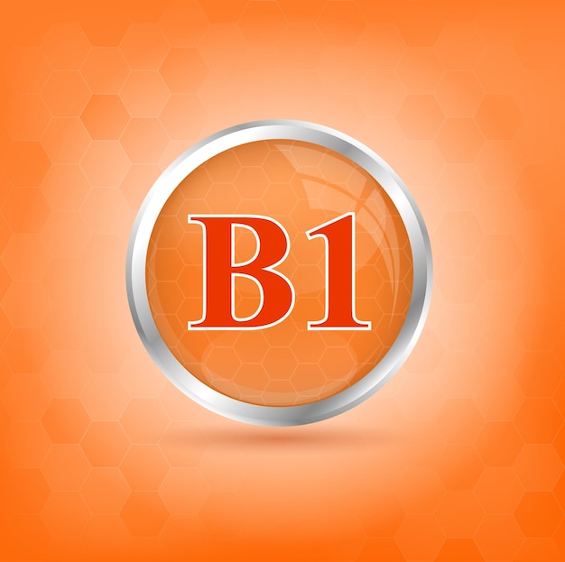 Vecteur structure de l'icône de la vitamine b1 complexe de substance orange avec formule chimique symbole de santé médecine