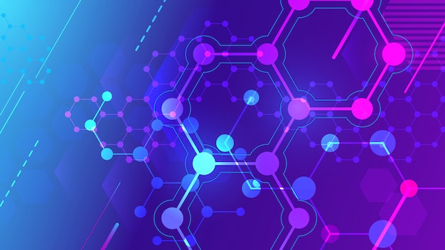 Vecteur structure moléculaire des couleurs. grille de molécules hexagonales, structures de chimie et fond de recherche pharmaceutique scientifique