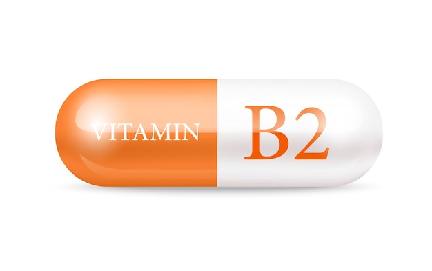 Structure de la vitamine B2 orange et blanc Concept de beauté capsule transparente comprimé Entreprise pharmaceutique