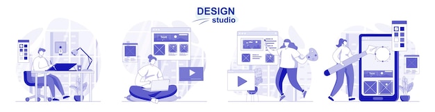 Studio De Design Isolé Dans Un Design Plat Les Gens Dessinent Des éléments Graphiques Et Créent Du Contenu Web