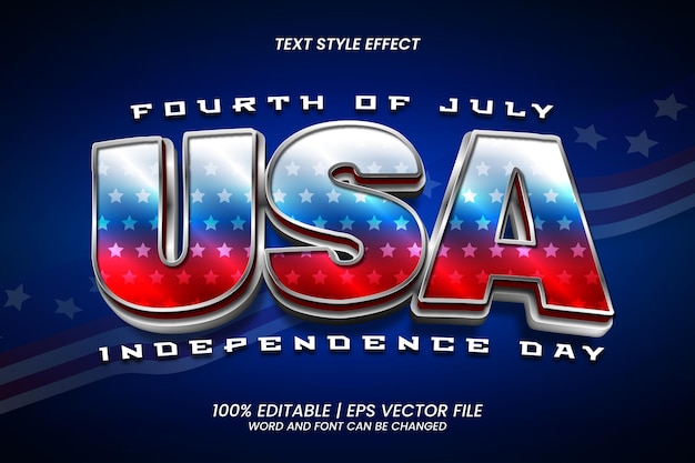 Style 3D d'effet de texte modifiable de la fête de l'indépendance des États-Unis