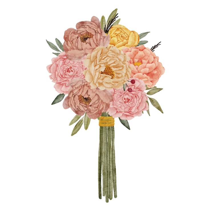Vecteur style aquarelle de bouquet floral de pivoines peintes à la main