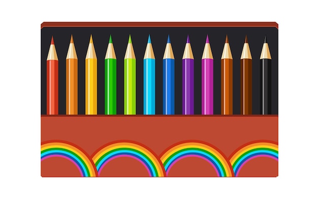 Vecteur style arc-en-ciel de crayons de couleur, illustration vectorielle de boîte de crayons de couleur à l'échelle sur fond blanc