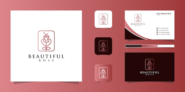 Style D'art Minimaliste élégant Fleur Rose Ligne. Salon De Beauté De Luxe, Produits De Mode, Cosmétiques, Yoga Et Spa. Création De Logo Et Carte De Visite