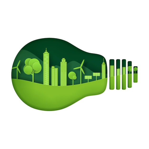 style artisanal numérique du paysage naturel, concept de ville écologique verte.