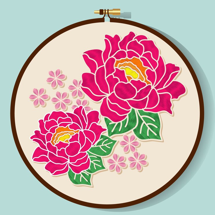 Style de broderie de fleurs de vecteur