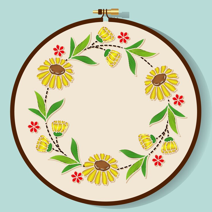 Style de broderie de fleurs de vecteur