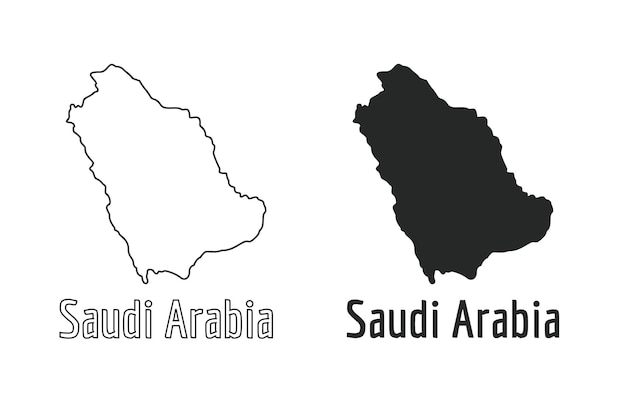 Style de contour de l'icône du pays de la carte arabe saoudienne et silhouette vectorielle plate