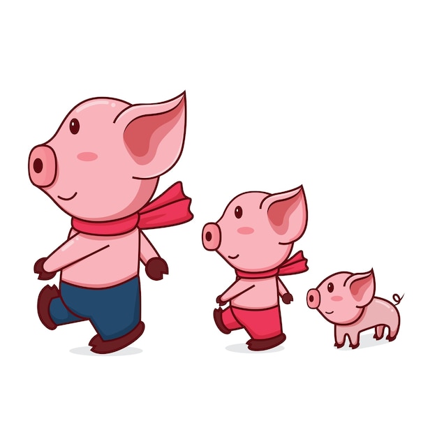 Vecteur style de dessin animé de cochon mignon de vecteur