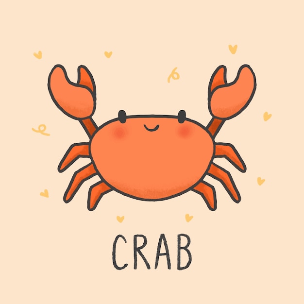 Style De Dessin Animé Mignon Crabe Dessiné à La Main