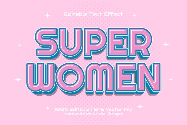 Vecteur style de dessin animé modifiable avec effet de texte super women