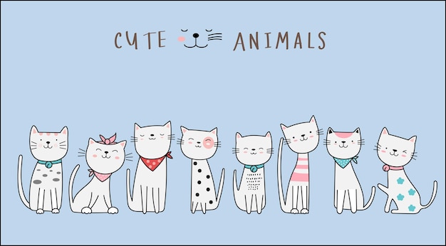 Style Dessiné à La Main. Dessin Animé Animal Chat Mignon