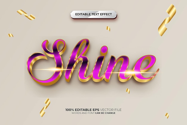 Style d'effet de texte modifiable en 3D Shine Vector