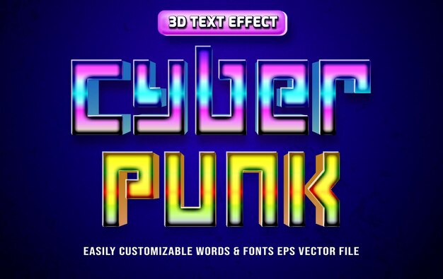 Vecteur style d'effet de texte modifiable en cyberpunk 3d