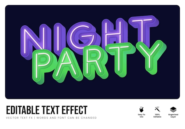 Le style d'effet de texte modifiable de Modern Neon Glow Night Party