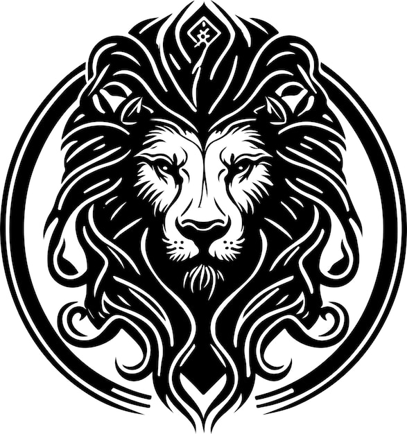 Style graphique ethnique Lion avec ornements celtiques et crinière à motifs. Illustration vectorielle.