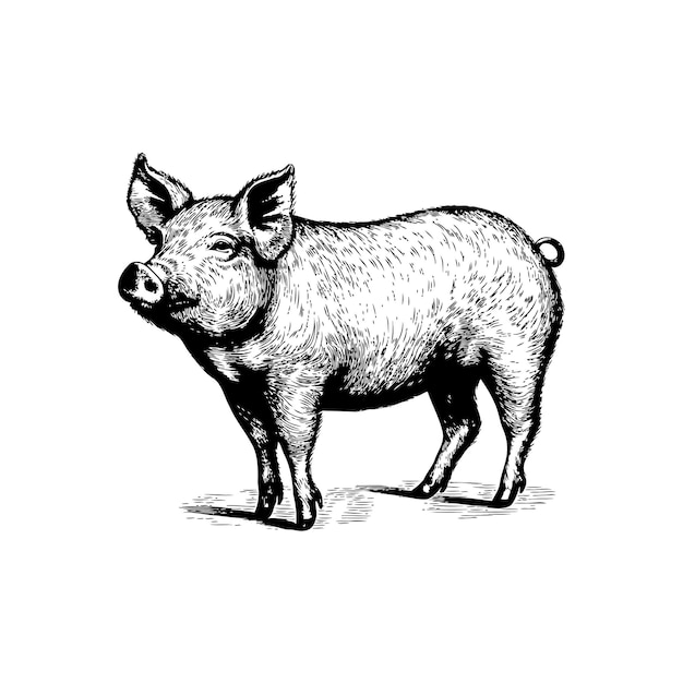 Vecteur style de gravure d'animal de ferme porc style dessiné à la main conception d'illustration vectorielle