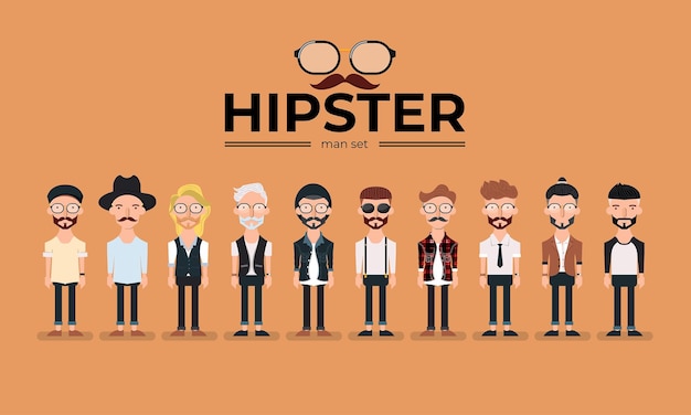 Style hipster homme barbu jeu de caractères collection illustration vectorielle
