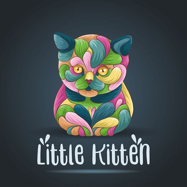 Vecteur style d'illustration abstraite colorée de mignon petit chaton.