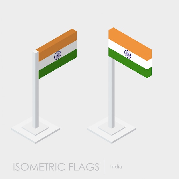 Style isométrique de drapeau de l&#39;Inde, style 3D, différents points de vue