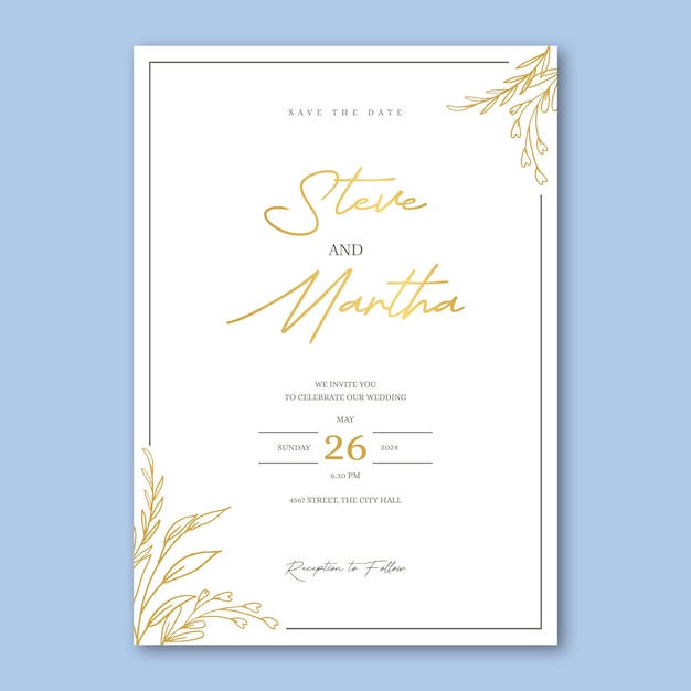 Style Minimaliste D'affiche D'invitation De Mariage Avec Des Feuilles Dessinées à La Main