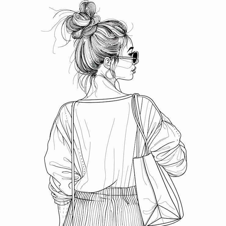 Vecteur style minimaliste de fille de shopping