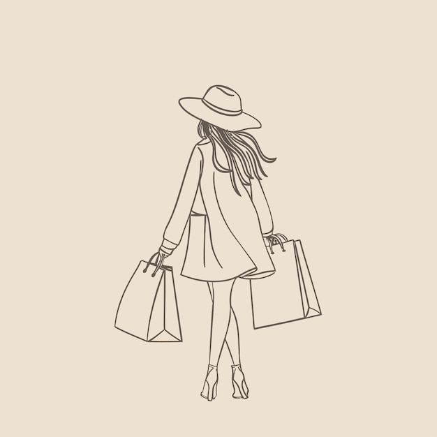 Vecteur style minimaliste de fille de shopping