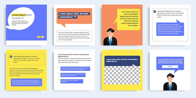 Style moderne minimal de post de médias sociaux modèle de mise en page de bannière packpourpre orange jaune couleur