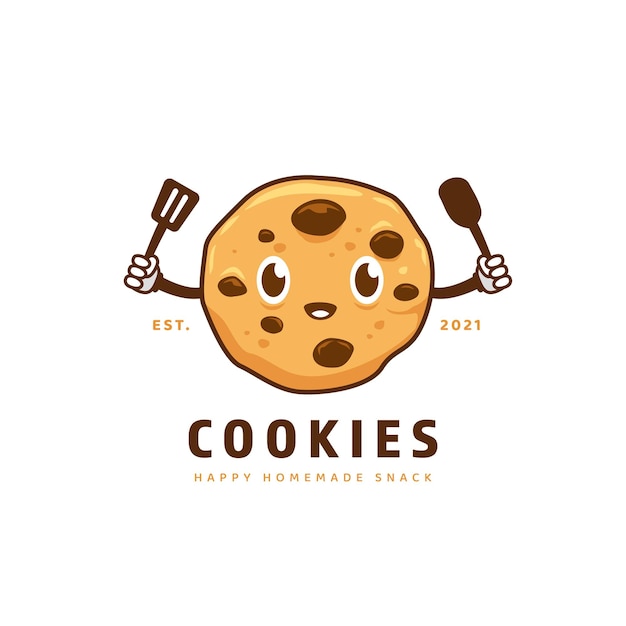 Style de personnage de dessin animé de logo de mascotte de biscuits faits maison heureux