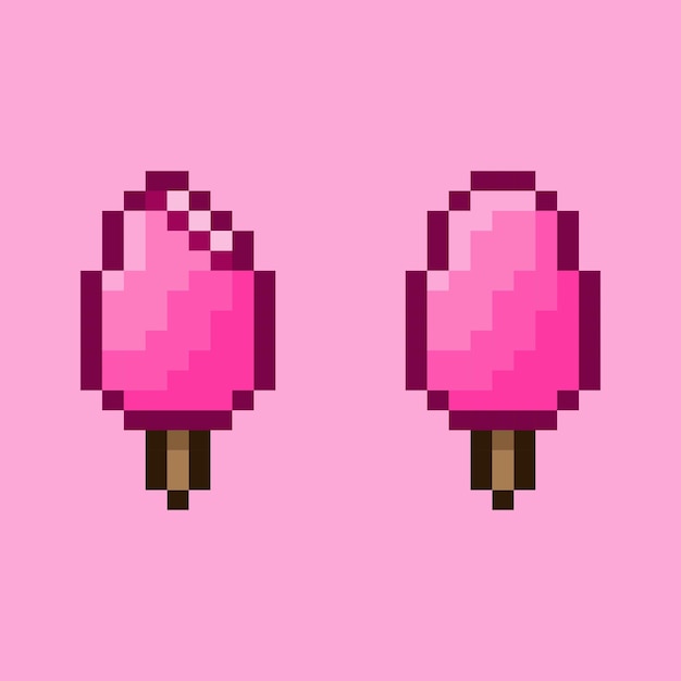 Vecteur style pixel art, vecteur de crème glacée au bâton de fraise de style 18 bits