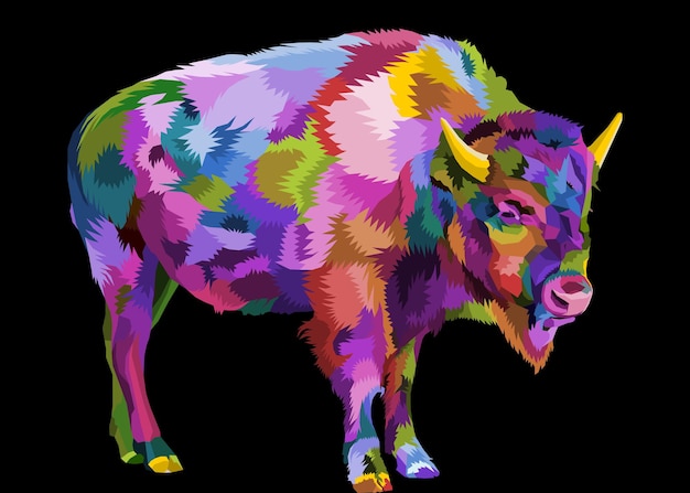Vecteur style pop art bison coloré isolé sur illustration vectorielle fond blanc