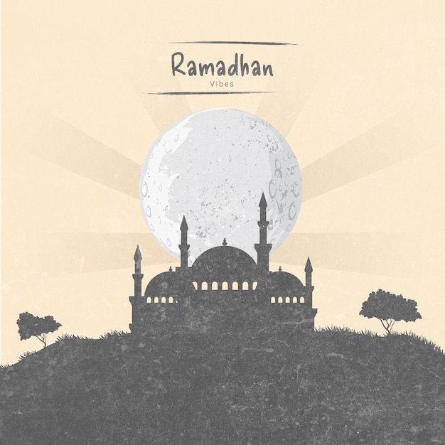 Vecteur le style de la silhouette de l'affiche de ramadhan vibes