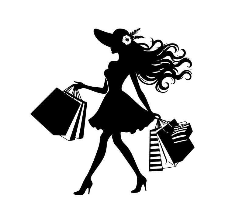 Vecteur style de silhouette d'illustration de fille en train de faire ses courses