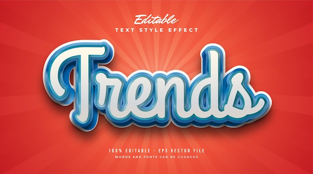 Style de texte de tendances en blanc et bleu avec effet en relief. Effet de style de texte modifiable